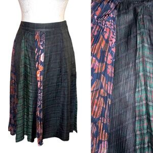 Cotelac France Floral Tartan Plaid Printed Panel Accordion Pleated Midi Skirt  6